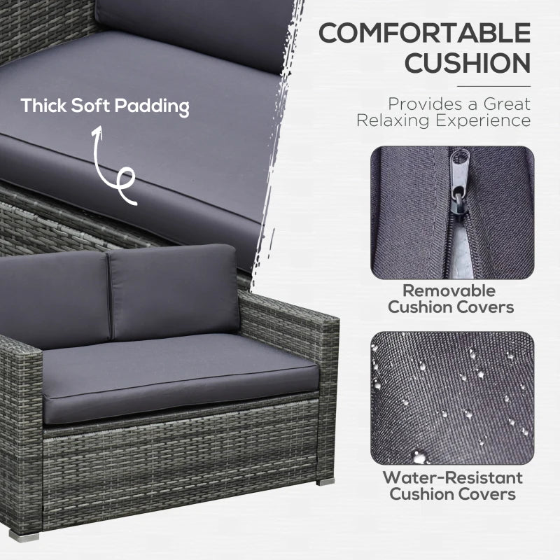 4 Pieces Patio Furniture Set, Rattan Wicker Sofa Deluxe With Cushions, Grey