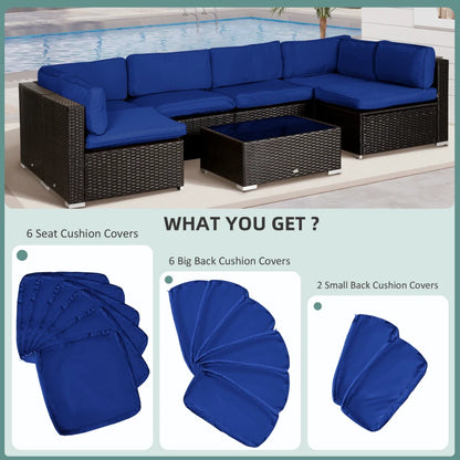 Outdoor Patio Rattan Sofa Set Cushion Polyester Cover Replacement Set - No Cushion Included Blue