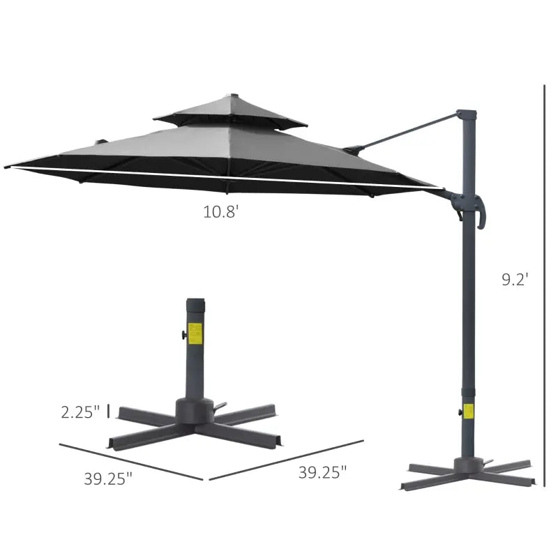 11ft Outdoor Cantilever Umbrella Rotatable Sun Shade Aluminum Market Umbrella with Adjustable Angle & Double-top Canopy for Backyard, Poolside, Lawn and Garden Dark Grey