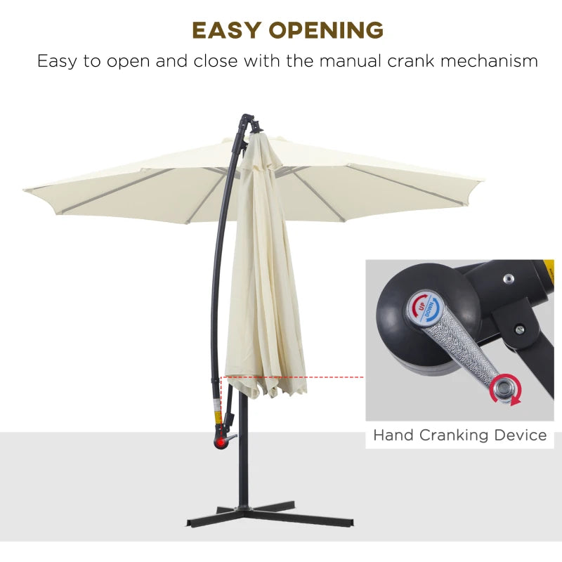 10' Deluxe Cantilever Umbrella Outdoor Market Parasol Banana Hanging Offset Sunshade Crank Cross Base Beige