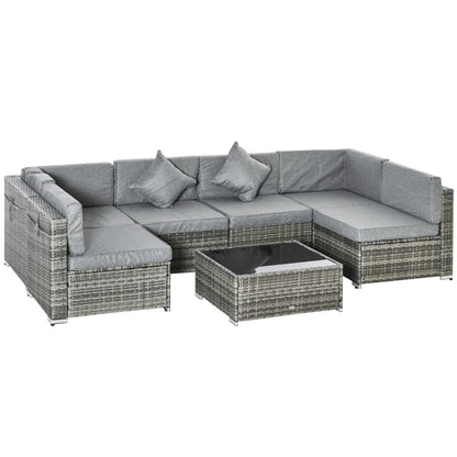 7 Piece Garden Wicker Sectional Set w/ Tea Table Patio Rattan Lounge Sofa Outdoor Deck Furniture Light Grey