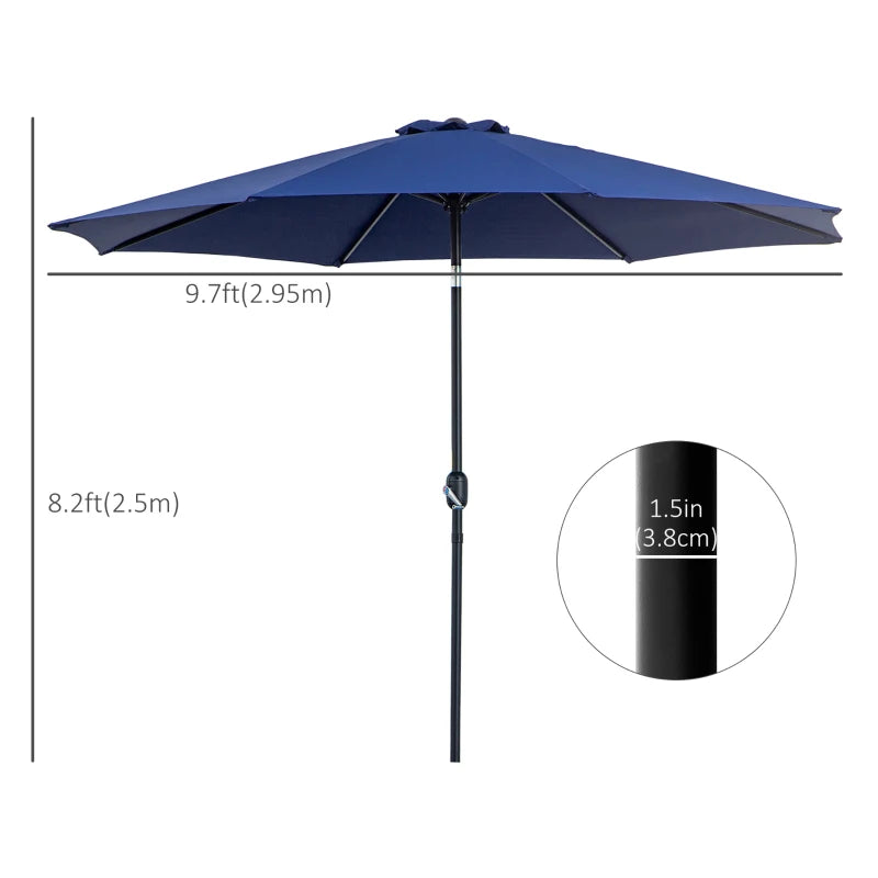 10' x 8' Round Market Umbrella, Patio Umbrella with Crank Handle and Tilt, Outdoor, Blue