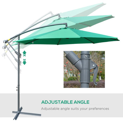 10ft Offset Patio Umbrella with Base, Garden Hanging Parasol with Crank, Banana Cantilever Umbrella Sun Shade, Green