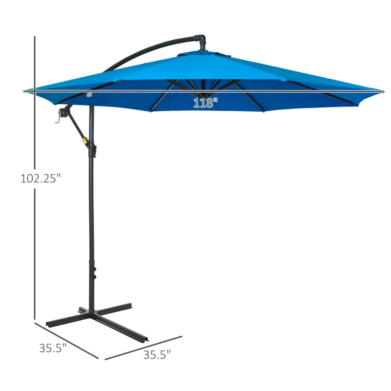 10ft Offset Patio Umbrella with Base, Garden Hanging Parasol with Crank, Banana Cantilever Umbrella Sun Shade, Blue