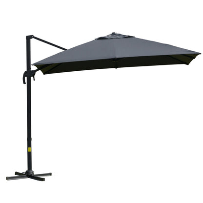 10x10ft Cantilever Umbrella Rotatable Square Top Market Parasol with 4 Adjustable Angle for Backyard Patio Outdoor Area, Grey