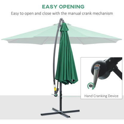 10' Deluxe Patio Umbrella Outdoor Market Parasol Banana Hanging Offset Sunshade Crank Cross Base Dark Green