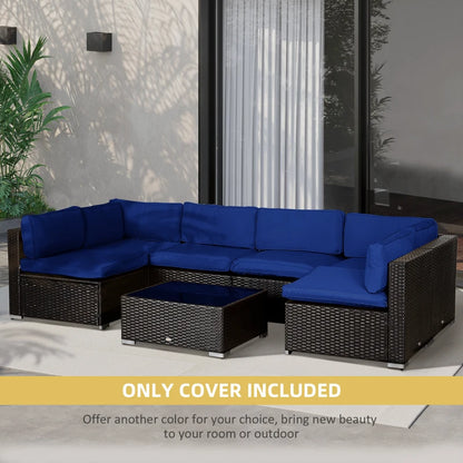 Outdoor Patio Rattan Sofa Set Cushion Polyester Cover Replacement Set - No Cushion Included Blue