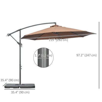 9.6ft Outdoor Umbrella with Crank Garden UV Resistant Hanging Parasol with Base Banana Cantilever Umbrella for Patio, Coffee