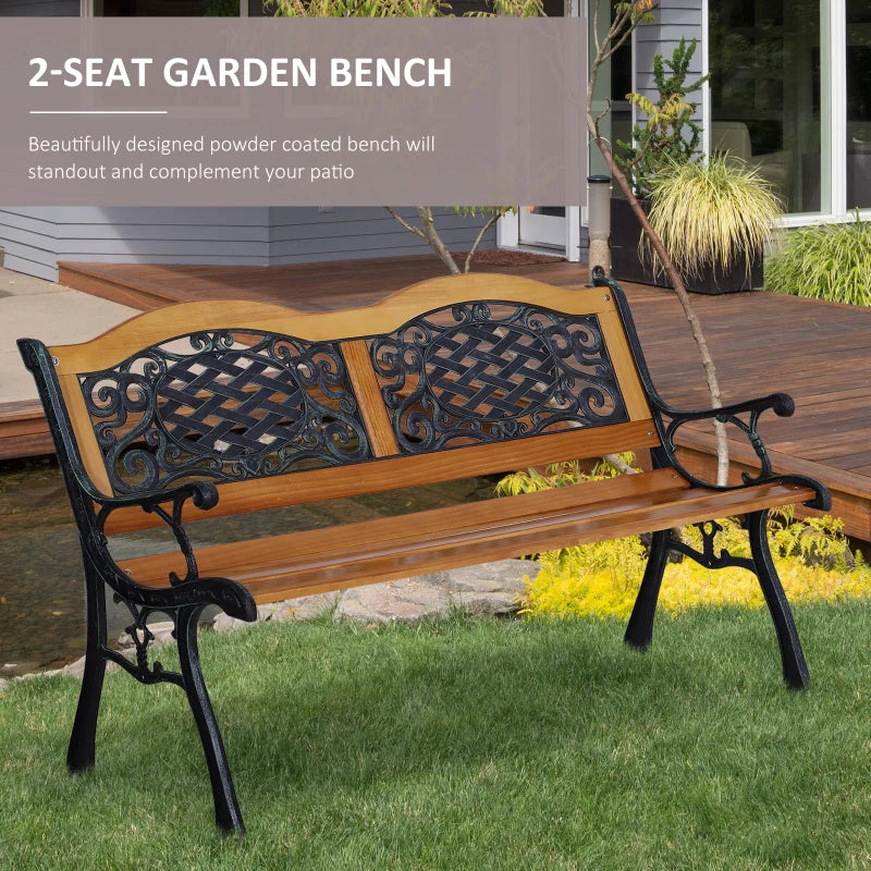 50" Garden Bench Porch Park Chair Cast Iron Hardwood