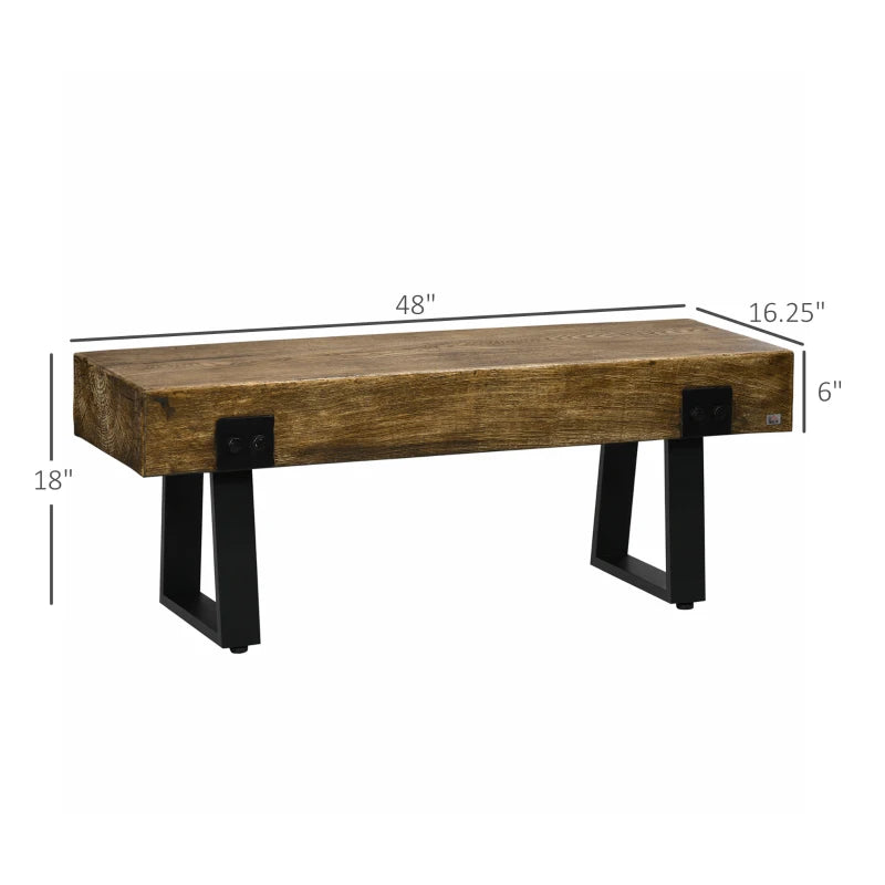 Garden Bench with Metal Legs, Rustic Wood Effect Concrete Dining Bench, Indoor or Outdoor Use for Patio, Park, Porch and Lawn, Natural and Black