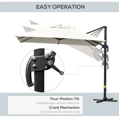 10x10ft Cantilever Umbrella Rotatable Square Top Market Parasol with 4 Adjustable Angle for Backyard Patio Outdoor Area, Cream White