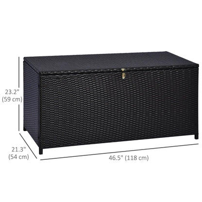 44.5x17x22inch Outdoor Deck Rattan Storage Box Wicker Home Furniture Indoor Storing Unit with Lid Coffee