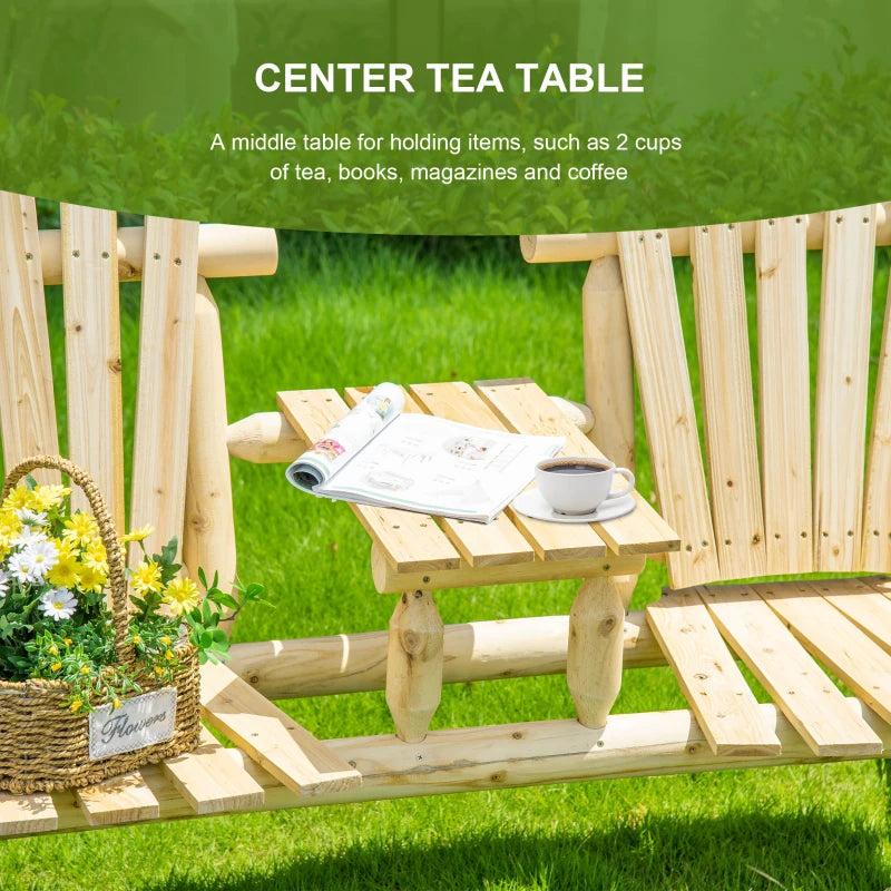 Wood Adirondack Patio Chair Bench with Center Coffee Table, for Lounging and Relaxing Outdoors Natural