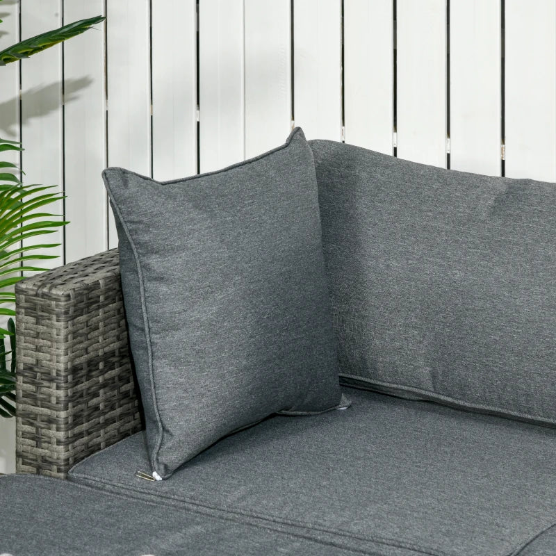 6 Pieces Outdoor PE Rattan Wicker Patio Furniture Sofa Set with Thick Cushions, Deluxe Garden Sectional Couch with Glass Top Table, Mixed Grey and Dark Grey