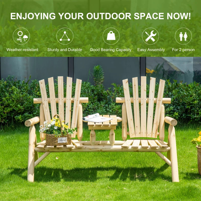 Wood Adirondack Patio Chair Bench with Center Coffee Table, for Lounging and Relaxing Outdoors Natural