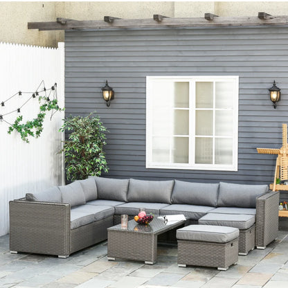 6 PCs Rattan Corner Sofa Set Outdoor Conservatory Furniture Grey