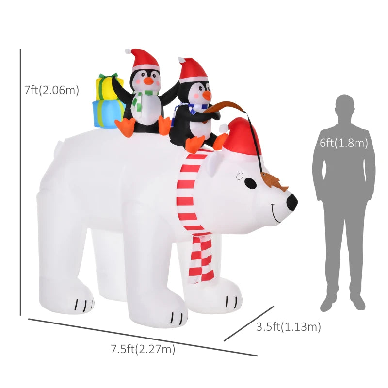 7ft Christmas Decoration with Polar Bear and Two Penguins Inflatable Santa Decor Easy Set-Up Blow UP Decoration for Holiday Yard