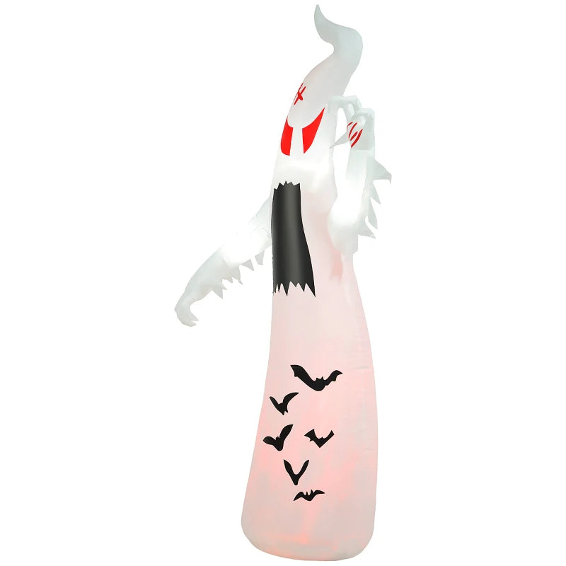 8ft Inflatable Halloween Ghost with Bat Patterns, Outdoor Blow Up Decoration, LED Garden Display