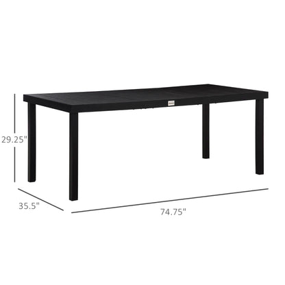 Outdoor Dining Table for 8, 74.8" x 35.4", Patio Bistro Aluminum Wood-like Table with Anti-slip Footpads for Garden, Backyard, Black