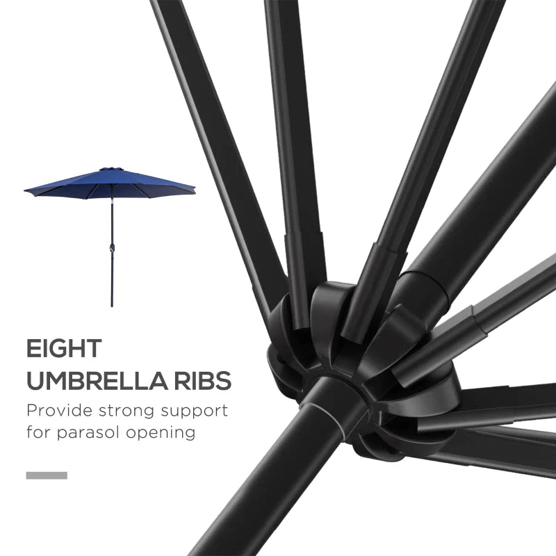 10' x 8' Round Market Umbrella, Patio Umbrella with Crank Handle and Tilt, Outdoor, Blue