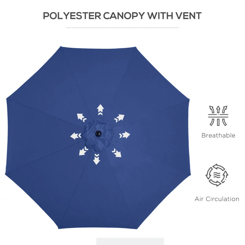 10' x 8' Round Market Umbrella, Patio Umbrella with Crank Handle and Tilt, Outdoor, Blue