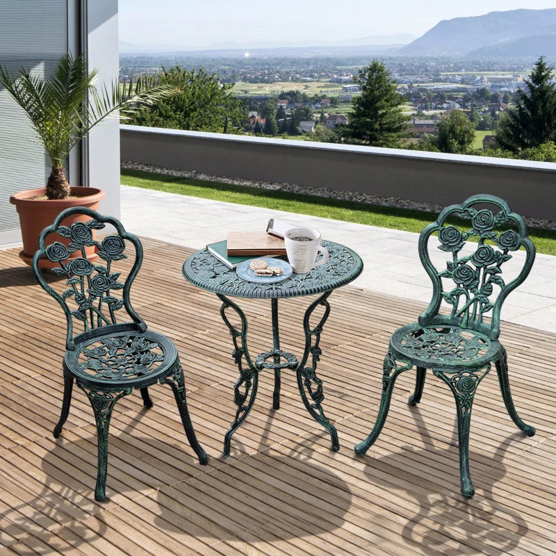 3 Pieces Patio Bistro Table and Chairs Antique Green