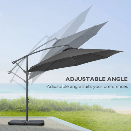 9.6ft Offset Patio Umbrella Garden Hanging Parasol Banana Cantilever Umbrella with Base, Crank, Black