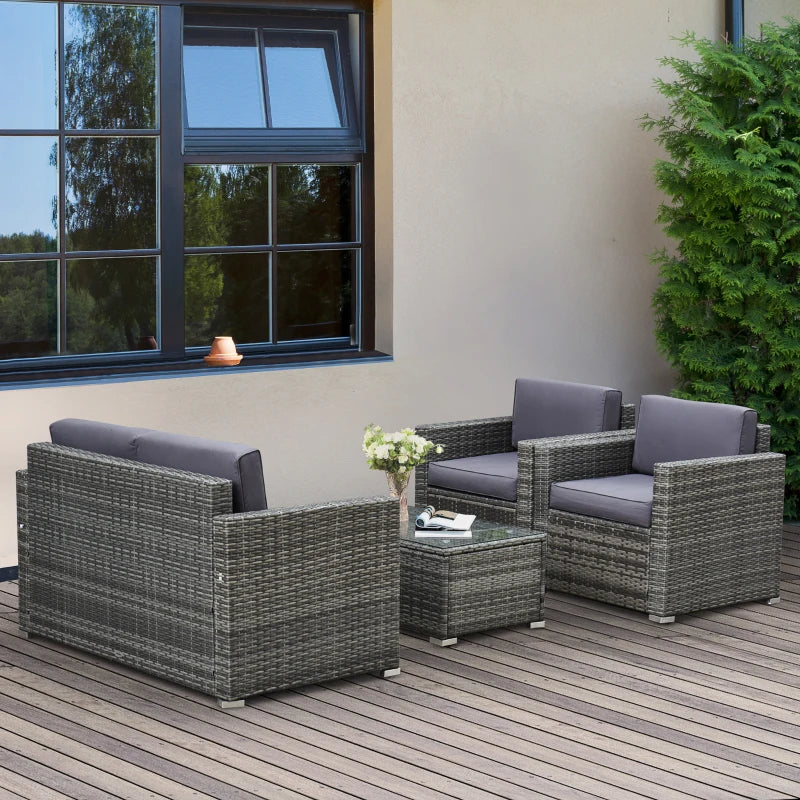 4 Pieces Patio Furniture Set, Rattan Wicker Sofa Deluxe With Cushions, Grey