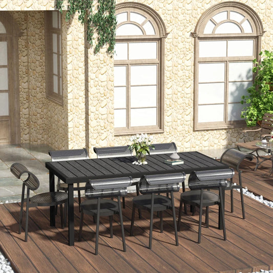 Outdoor Dining Table for 8, 74.8" x 35.4", Patio Bistro Aluminum Wood-like Table with Anti-slip Footpads for Garden, Backyard, Black