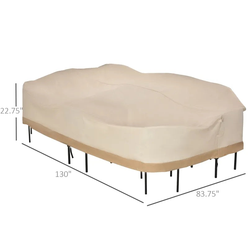 129.9-Inch Oval Patio Table and Chair Set Cover, Beige/Coffee Sofa Set