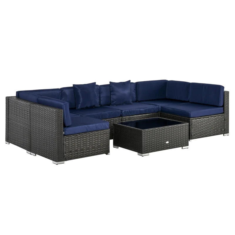 7 Pieces Patio Furniture Set, Rattan Outdoor Conversation Set Garden Wicker Sofa Set, Sectional Furniture, Navy