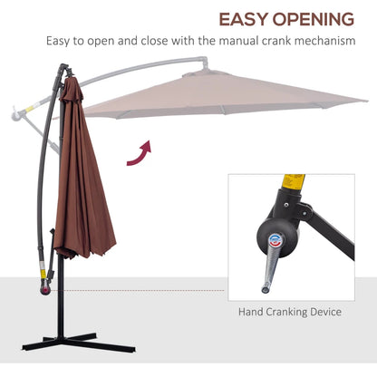 10' Deluxe Patio Umbrella Outdoor Market Parasol Banana Hanging Offset Sunshade Crank Cross Base Coffee