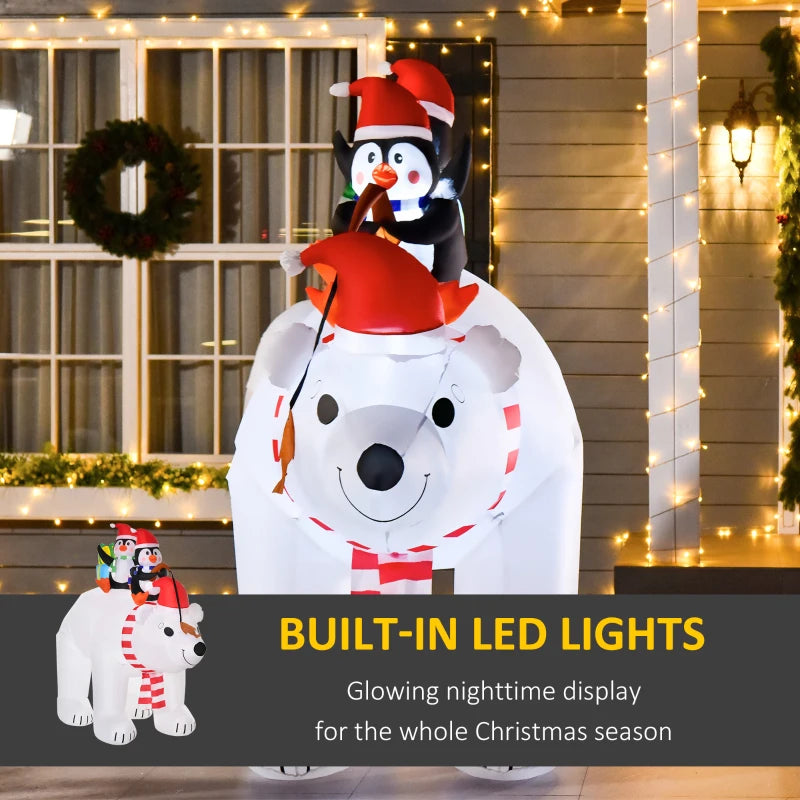 7ft Christmas Decoration with Polar Bear and Two Penguins Inflatable Santa Decor Easy Set-Up Blow UP Decoration for Holiday Yard