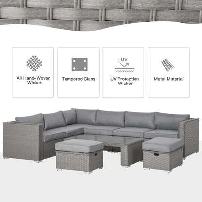 6 PCs Rattan Corner Sofa Set Outdoor Conservatory Furniture Grey