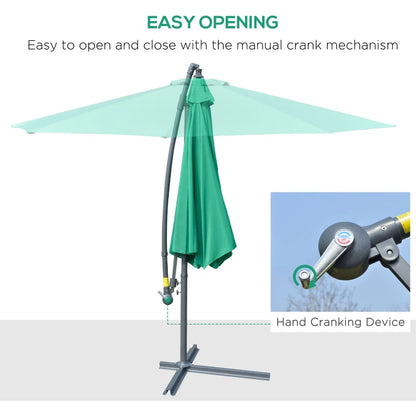 10ft Offset Patio Umbrella with Base, Garden Hanging Parasol with Crank, Banana Cantilever Umbrella Sun Shade, Green