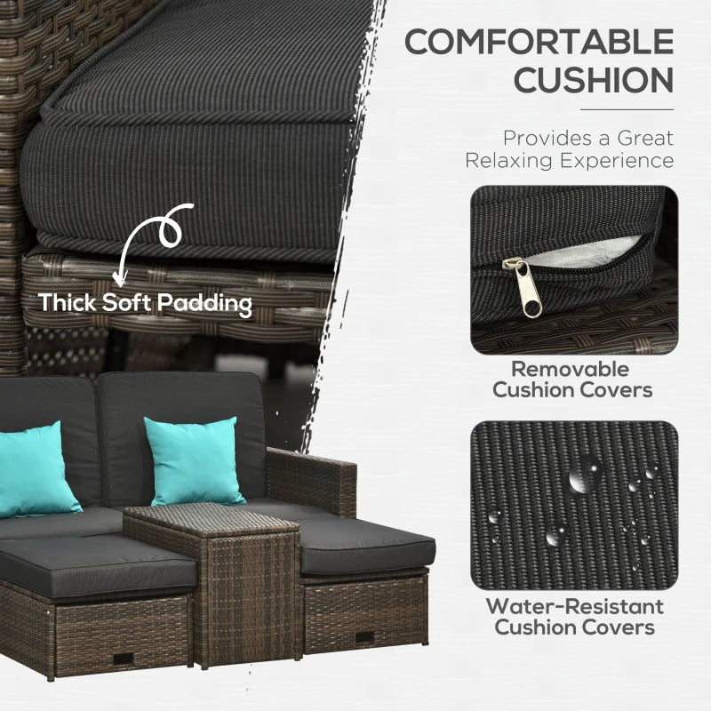 5 Pieces Wicker Patio Furniture Set with Cushions, Outdoor PE Rattan Sofa Set w/ Adjustable Chaise Lounge Chair, Storage Coffee Table, Dark Grey