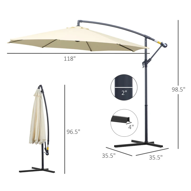 10' Deluxe Cantilever Umbrella Outdoor Market Parasol Banana Hanging Offset Sunshade Crank Cross Base Beige