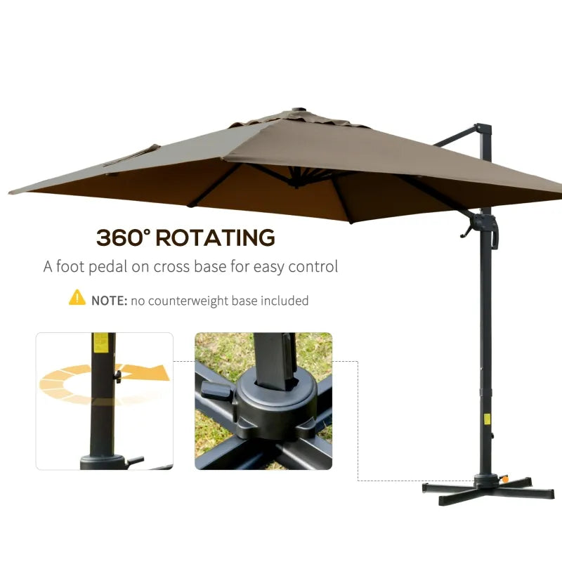 10x10ft Cantilever Umbrella with 4 Adjustable Angle and Rotation, Square Top Market Parasol with Aluminum Pole and Ribs for Backyard Patio Outdoor Area, Coffee