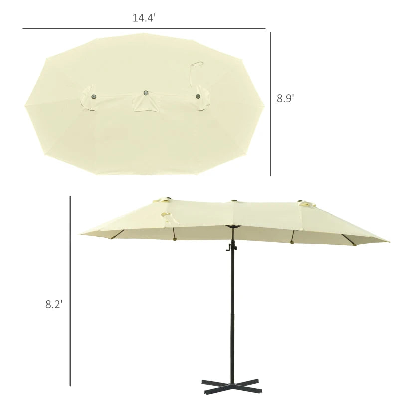 Outdoor Patio Umbrella Offset Cantilever Umbrella with Twin Canopy Sunshade Umbrella with Lift Beige