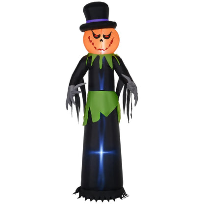 8ft Halloween Inflatable Pumpkin Head Ghost in A Hat, Outdoor Blow-Up Decoration with LED Lights for Yard Display