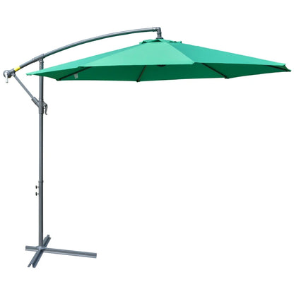 10ft Offset Patio Umbrella with Base, Garden Hanging Parasol with Crank, Banana Cantilever Umbrella Sun Shade, Green