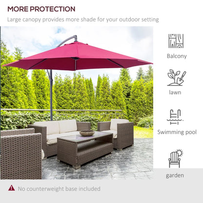 10' Deluxe Patio Umbrella Outdoor Market Parasol Banana Hanging Offset Sunshade Crank Cross Base Wine Red