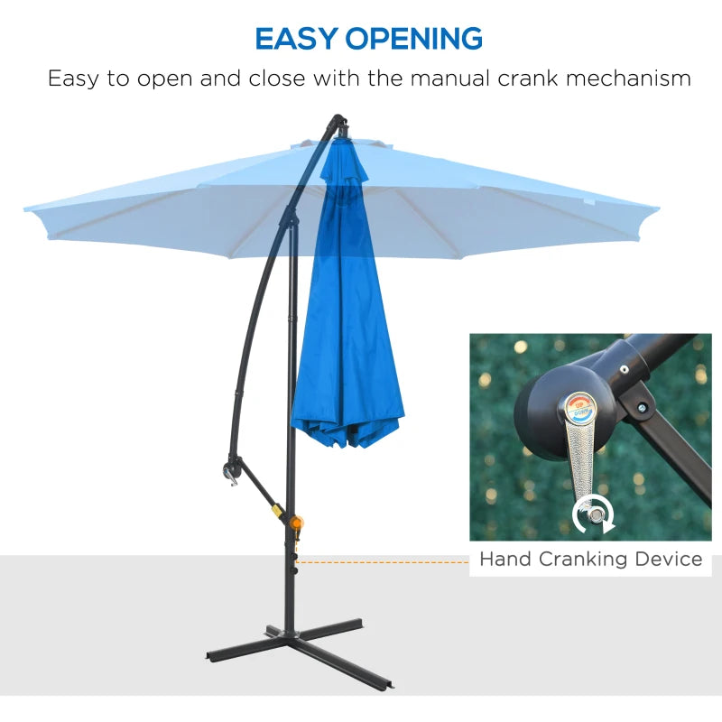 10ft Offset Patio Umbrella with Base, Garden Hanging Parasol with Crank, Banana Cantilever Umbrella Sun Shade, Blue