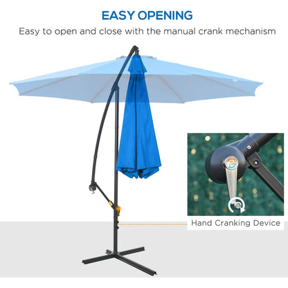 10ft Offset Patio Umbrella with Base, Garden Hanging Parasol with Crank, Banana Cantilever Umbrella Sun Shade, Blue