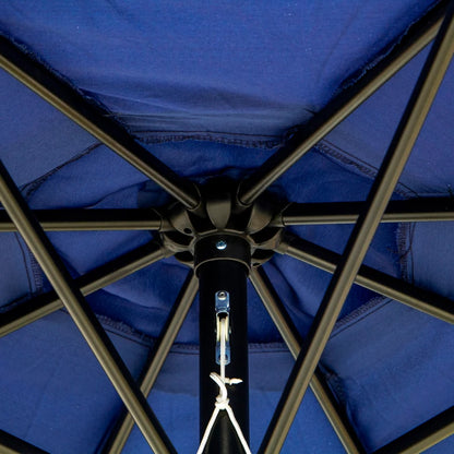 10' x 8' Round Market Umbrella, Patio Umbrella with Crank Handle and Tilt, Outdoor, Blue