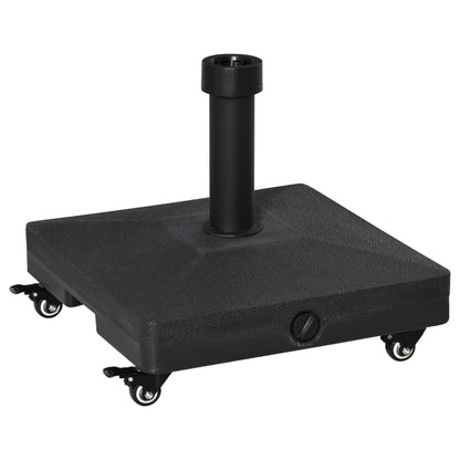 Square Parasol Base Portable Umbrella Stand with Wheels, Water or Sand Filled, for 0.75'', 1.5'' Diameter Poles, Black