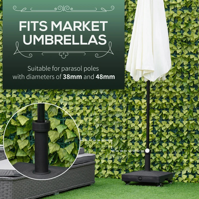 Square Parasol Base Portable Umbrella Stand with Wheels, Water or Sand Filled, for 0.75'', 1.5'' Diameter Poles, Black