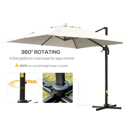 10x10ft Cantilever Umbrella Rotatable Square Top Market Parasol with 4 Adjustable Angle for Backyard Patio Outdoor Area, Cream White