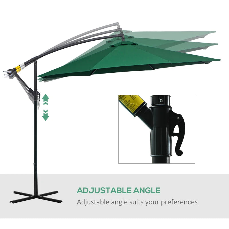 10' Deluxe Patio Umbrella Outdoor Market Parasol Banana Hanging Offset Sunshade Crank Cross Base Dark Green