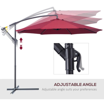 10' Deluxe Patio Umbrella Outdoor Market Parasol Banana Hanging Offset Sunshade Crank Cross Base Wine Red